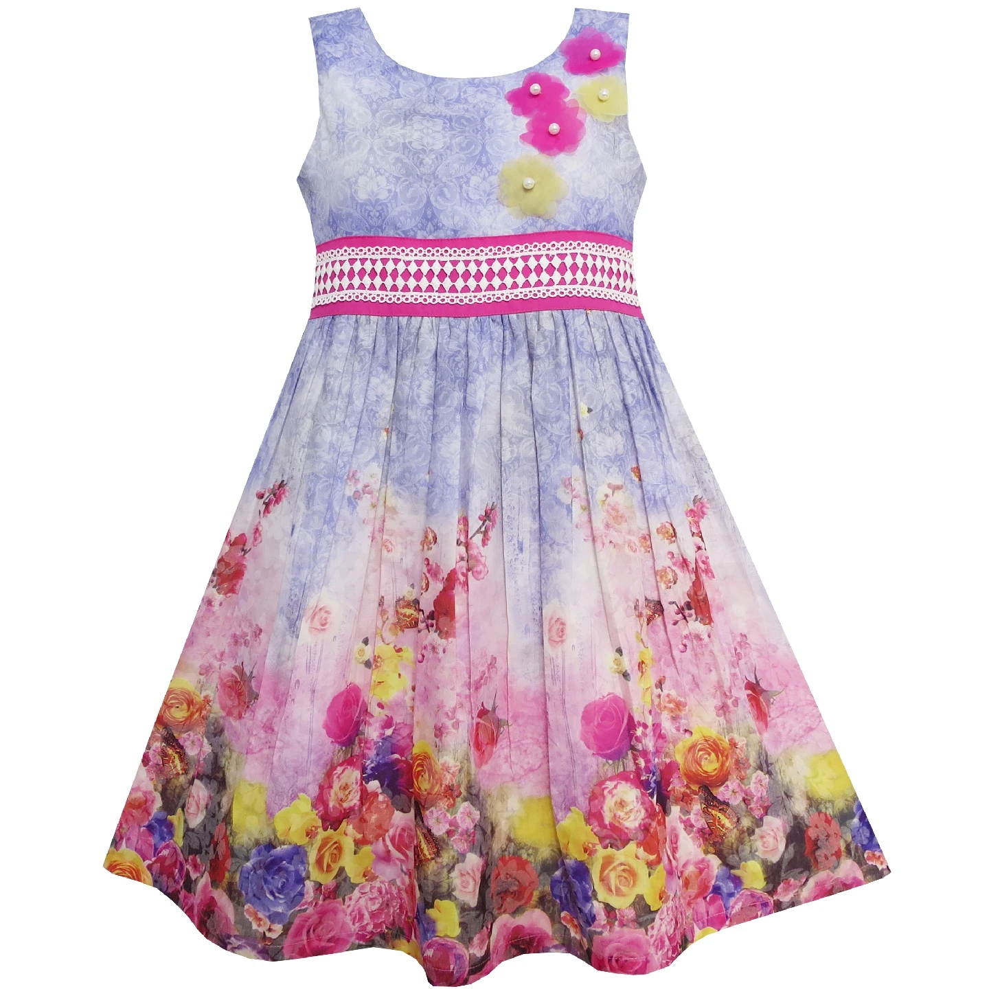 

Girls Dress Tank Rose Garden Flower Cotton Purple 2019 Summer Princess Wedding Party Dresses Children Clothes Pageant Sundress
