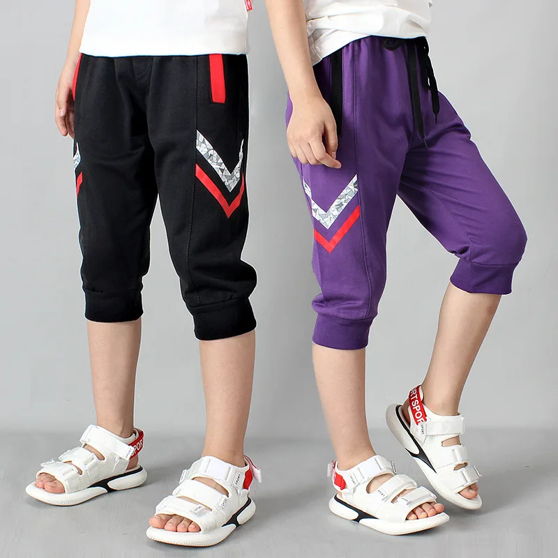 

Children Summer Shorts Cotton Teenagers Loose Leisure Shorts Purple/Black For Boys 6 8 10 12 14 Years Dwq307