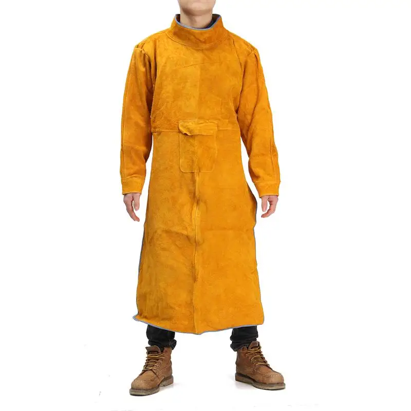 Leather Welding Long Coat Apron Protective Clothing Apparel Suit Welder