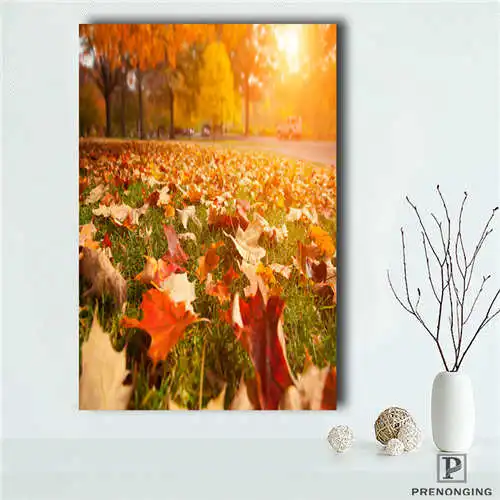 Custom Red autumnal leaves (1)@ Printing Posters Cloth Fabric Wall Art Pictures For Living Room Decor#18-12-10-18-13 | Дом и сад