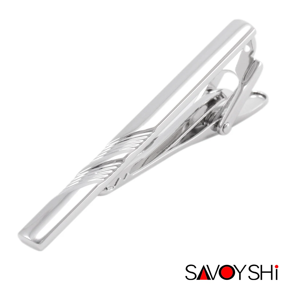 SAVOYSHI Classic Silver Tie Clips For Mens Business Gift Pin Clasp Tie