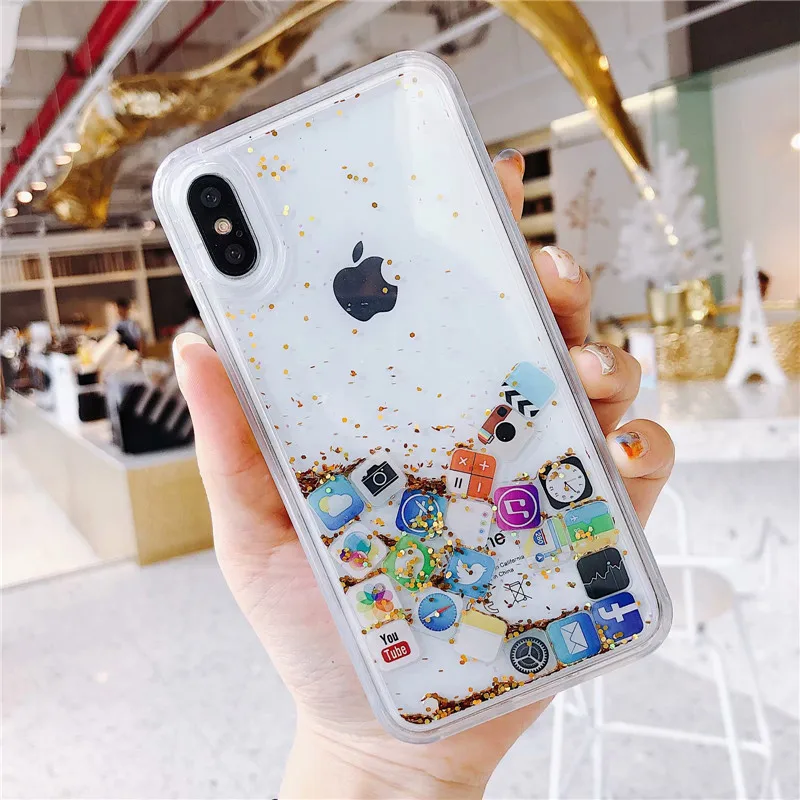 Чехол DIS стильный PC+ TPU чехол для телефона для iphone XS XR XS Max жидкий зыбучий песок Забавный значок для iphone X 8 7 6 6s plus Мягкий чехол