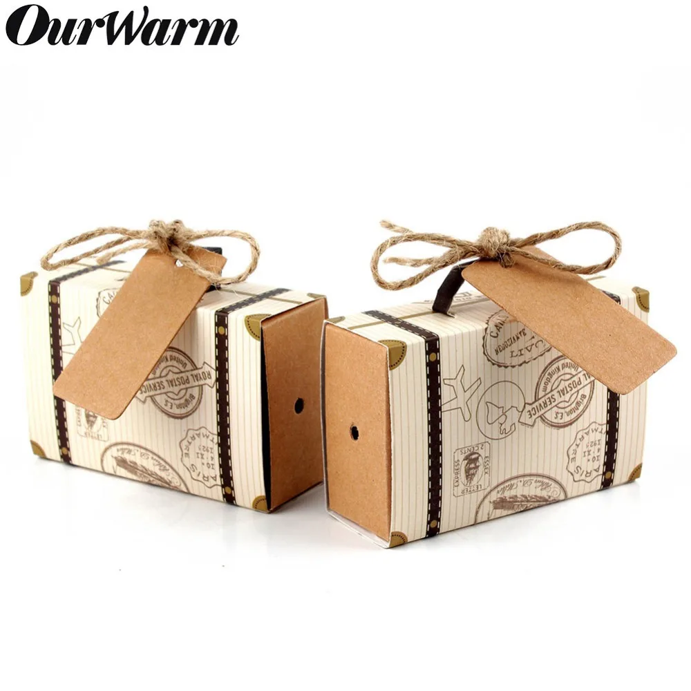 OurWarm الزفاف الحسنات هدية مربع ورقة حقيبة السفر أكياس الحلوى مع كرافت علامة للضيف عيد ميلاد الطفل دش حزب الديكور