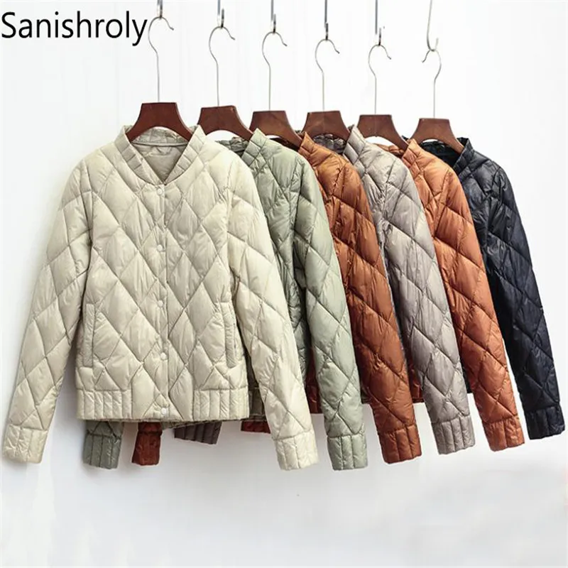 

Sanishroly 2018 Women V-Neck White Duck Down Jacket Autumn Winter Female Ultra Light Down Coat Parka Plus Size Short Tops SE269