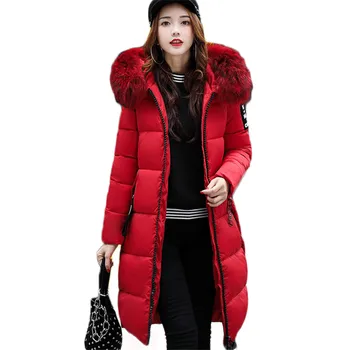 

New 2018 Fashion Warm Winter Jacket Women Big Fur Thick Slim Female Jacket Winter Women Hooded Coat Down Parkas Long Outerwear