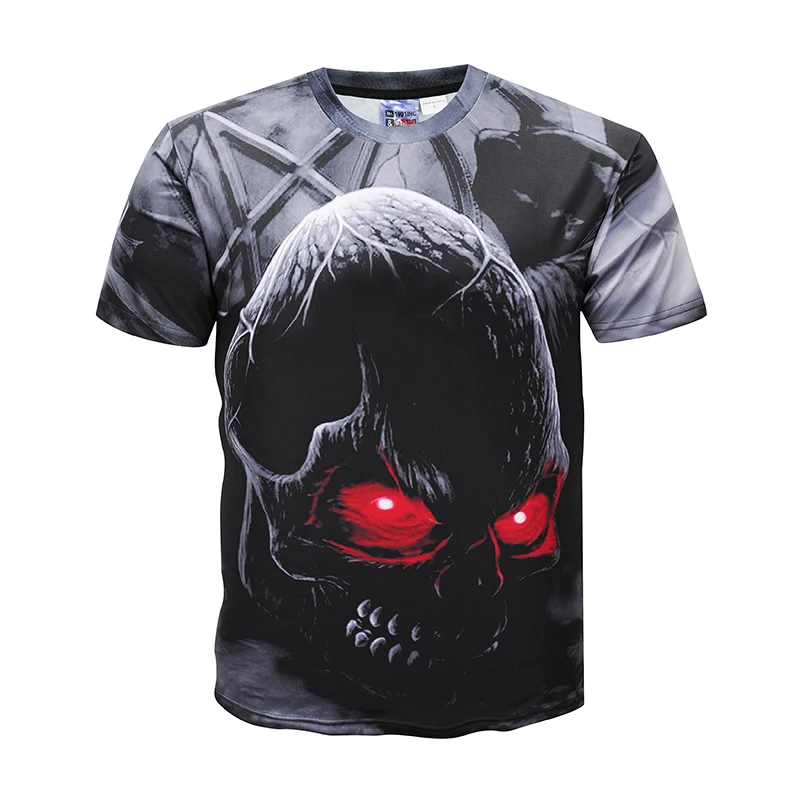 

2017 cool T-shirt men's / women's fire eye skull 3D T-shirt print short-sleeved summer T-shirt T-shirt fashion