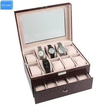 Роскошный чехол для бренда Часы/ювелирные изделия Дисплей/срок хранения кожа бархат окна замка 2 Слои 20 слотов коробка час /Розничная