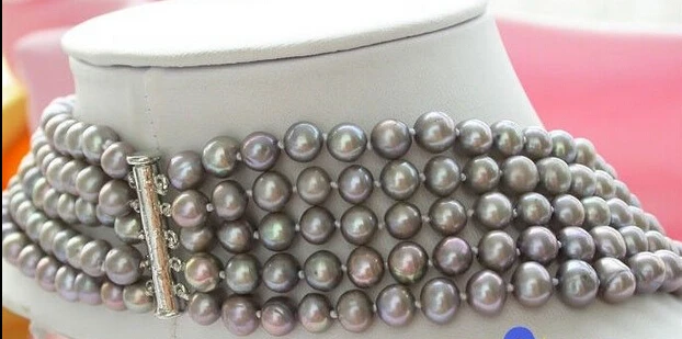

Wholesale FREE SHIPPING >>> CHIC 5row 8MM gray round FRESHWATER CULTURED PEARL NECKLACE