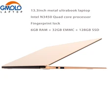 GMOLO 13inch Aluminium ultrabook laptop Inte*l N3450 Quad core 4 threads 6GB DDR3 RAM 128GB SSD 32GB EMMC Windows 10 notebook