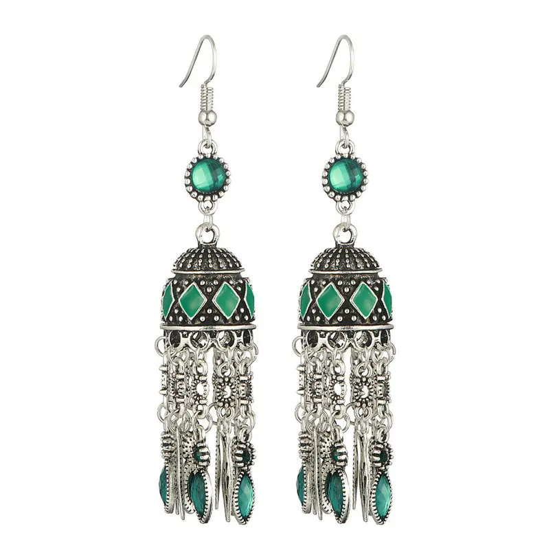 LOVBEAFAS Bohemian Statement Dangle Earrings For Women Vintage Long Tassel Drop Earring Fashion Jewelry Enamel Brincos Bijoux - Окраска металла: Green