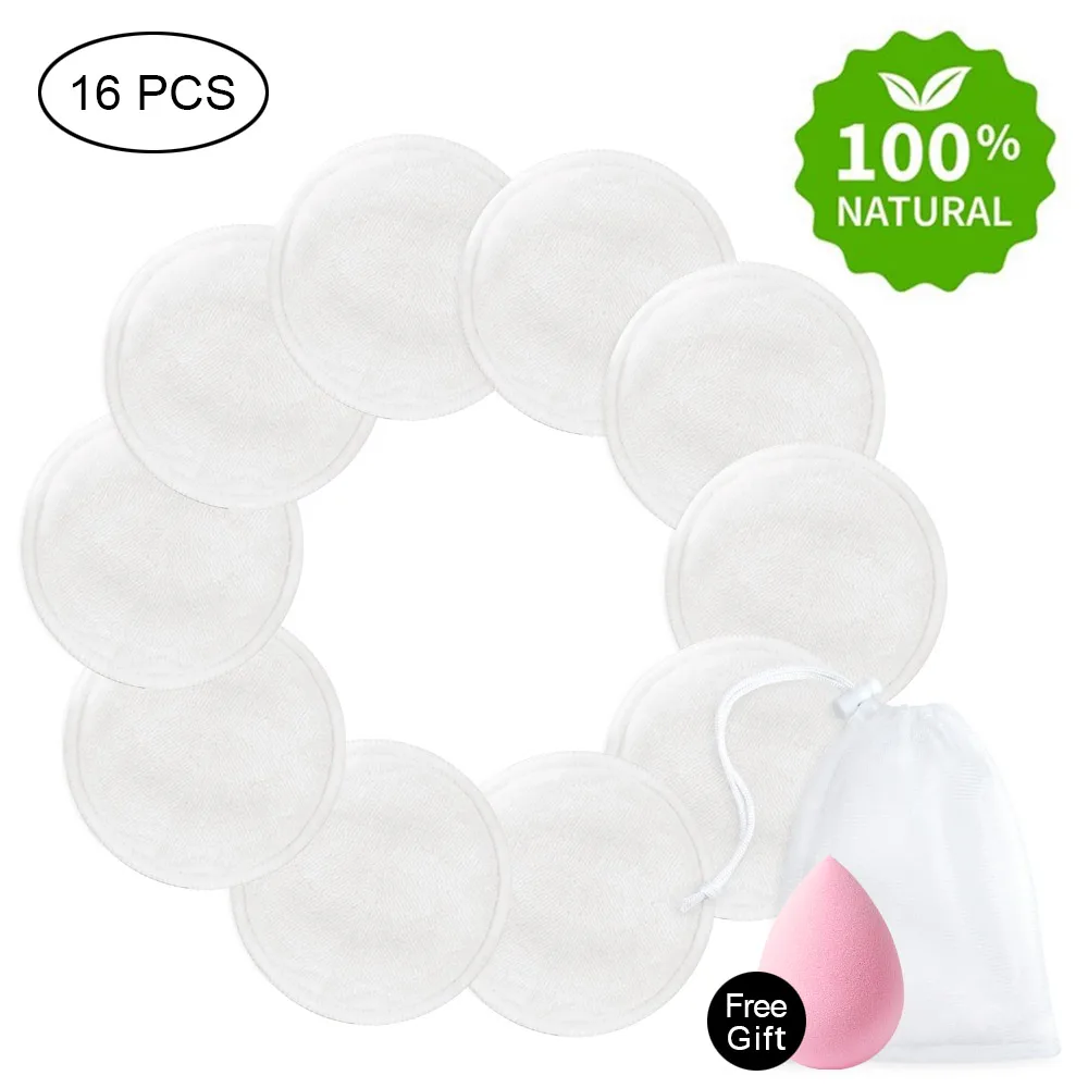 

Make Up Remover Pads Reusable 16 Packs Washable Cleansing Cotton Makeup Wipes Three Layers Soft Bamboo With Mesh Laundry Bag