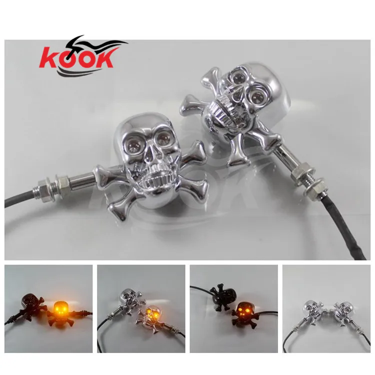

2 colors available black silver skull decal skeleton head moto parts motorcycle turn signal light for Harley Davidson indicator