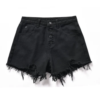 

Korean Fashion Female High Waist Black Denim Shorts Hole Women Summer Jeans Shorts Pockets S-XXL