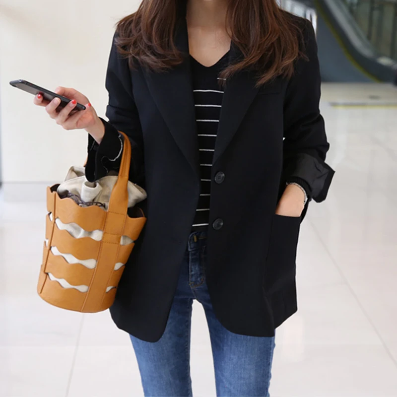 

2019 New Arrival Plus Size Women Blazers Single Breasted Black OL Auttum Long Sleeve Korean Blazer Feminina