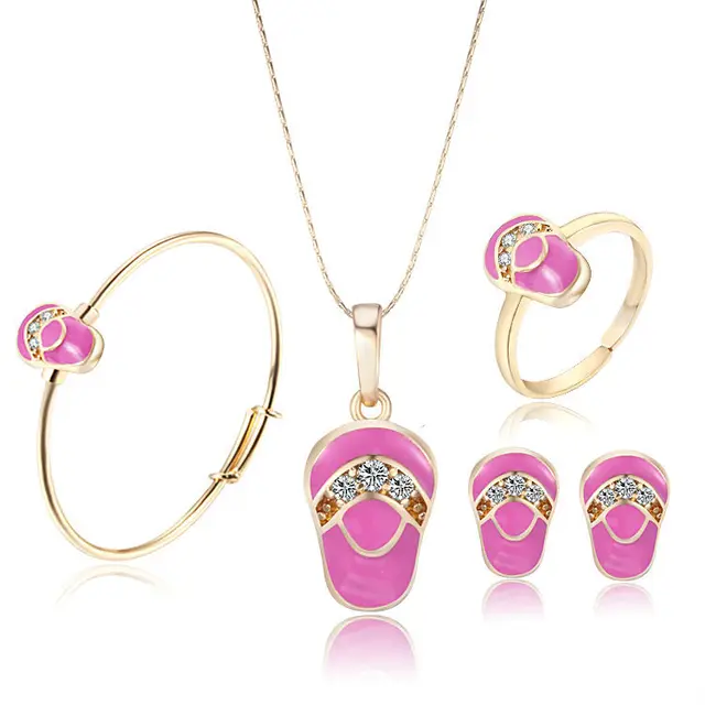 Baby Jewelry Sets Gold Color Earrings Ring For Children Heart Pendant