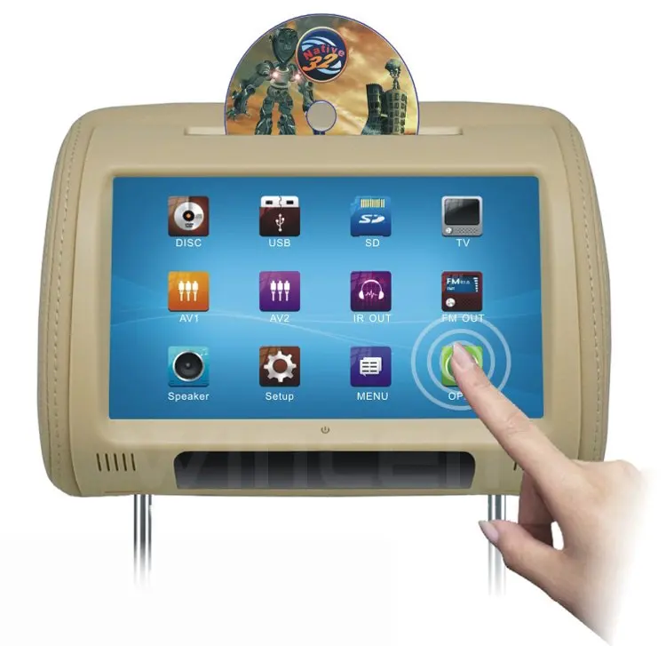 Cheap 2012!!! 9 inch Digital Touch Screen Car Headrest DVD Player + 32Bit Game+IR+USB+SD+FM  Free Dual Channel  IR Wirelss Headphone 1
