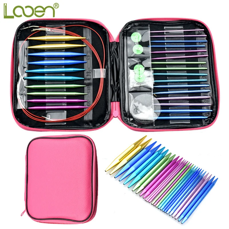 

Looen Brand 26pcs/set Aluminum Change Head Detachable Circular Knitting Needle Ring Set DIY Tools For Home Sewing Needle crafts