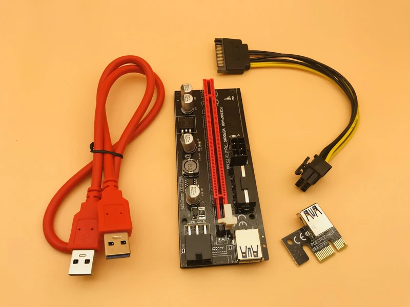 009S 6PIN PCIE Riser 16X Adapter with 2 LEDs Express Card Sata Power