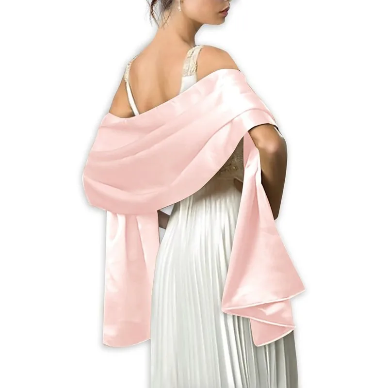 Атласная шаль шарф для женщин вечерние платья 178*46 см Длинные вечерние хиджаб цвета на заказ доступны - Цвет: Розовый