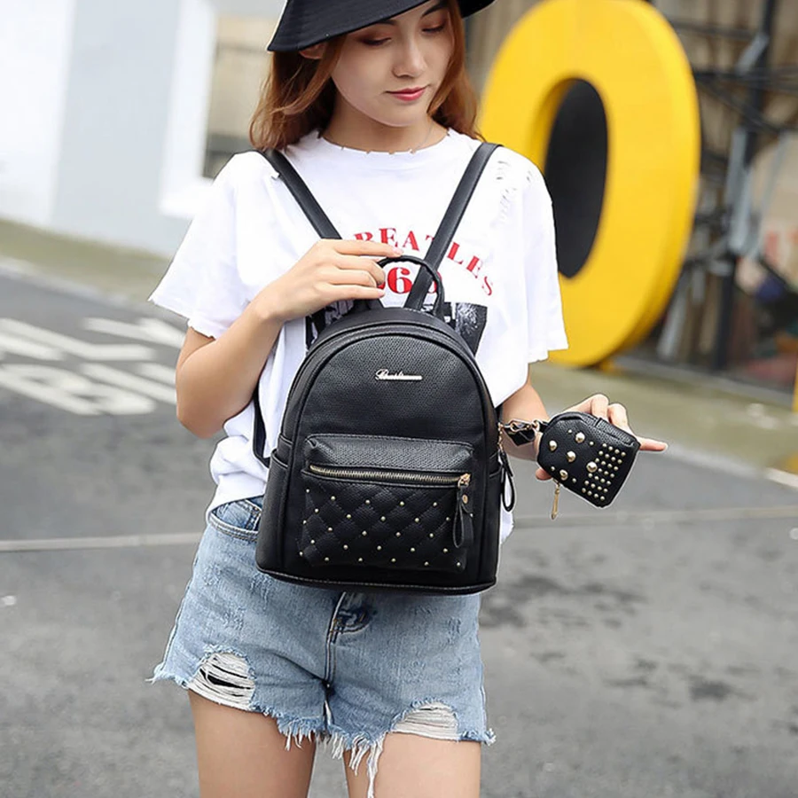 

Fashion 2/Pcs Mini Woman backpack Leather Female Designer Rivets Bookbag Mochila Backbag Backpack Schoolbag For Girls Purse sac