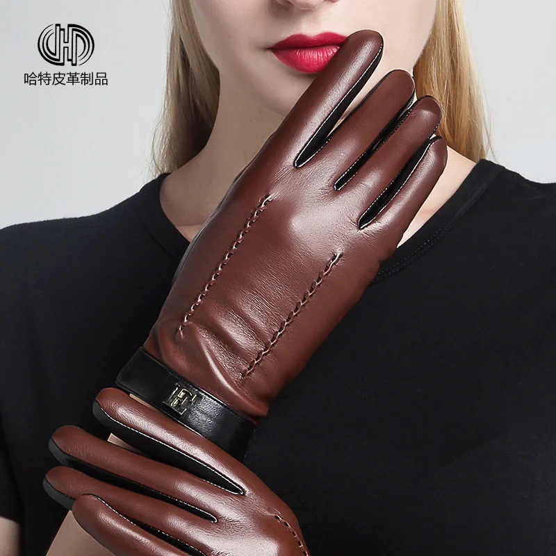 Женские зимние перчатки из натуральной кожи с бархатной подкладкой|sheepskin gloves|genuine