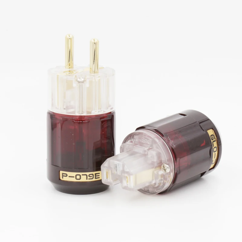 

One pair transparent C-079 IEC P-079e 24k Gold-Plated Pure connector IEC Schuko EU plug For Audio Cable DIY