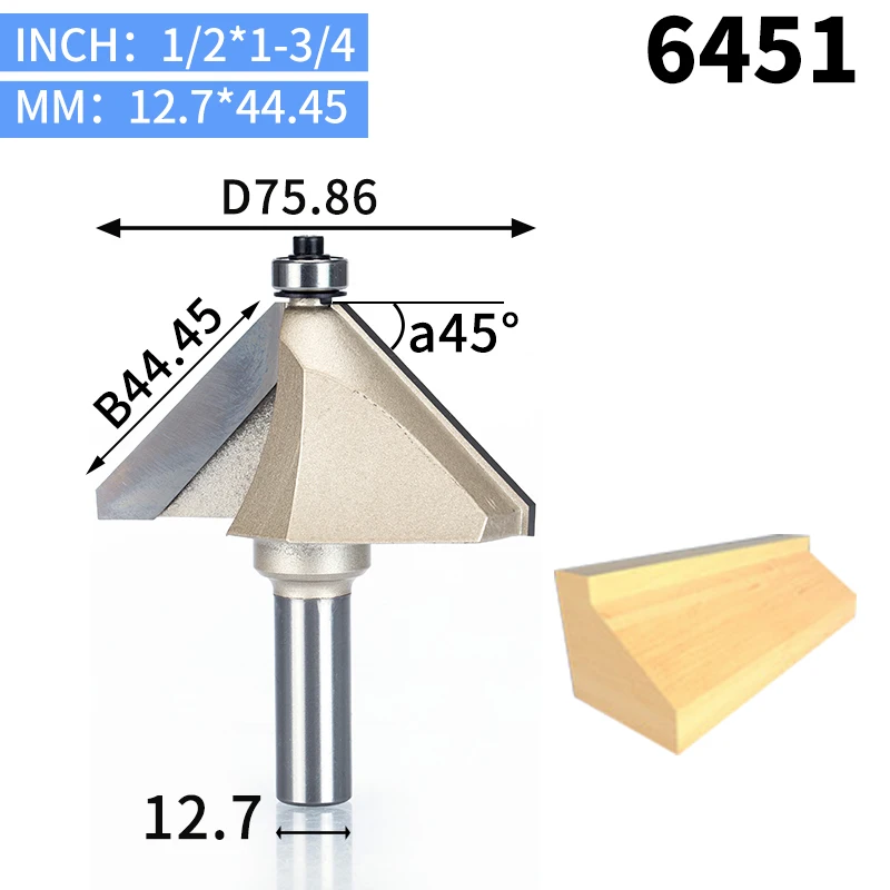 HUHAO 1 шт. 1/" 1/2" хвостовик фаски Фрезы для дерева конский нос бит 45 град ЧПУ Деревообрабатывающие инструменты две флейты Концевая фреза - Длина режущей кромки: 6451