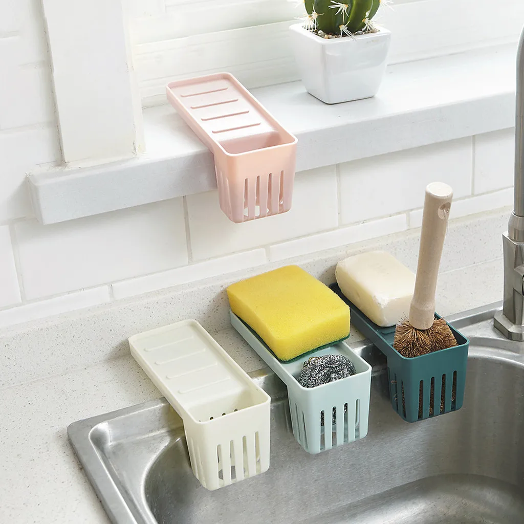 

Corner Organizer Bathroom Caddy Shelf Drain Kitchen Storage Rack Sink Dish Sponge Soap Scrubbers Drying Holder rangement cuisine