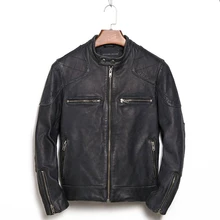 Для Мужчин's Пояса из натуральной кожи куртка Винтаж мотоцикл одежды Бекхэм же Стиль теплые пальто со стоячим воротником на молнии осень-зима пальто