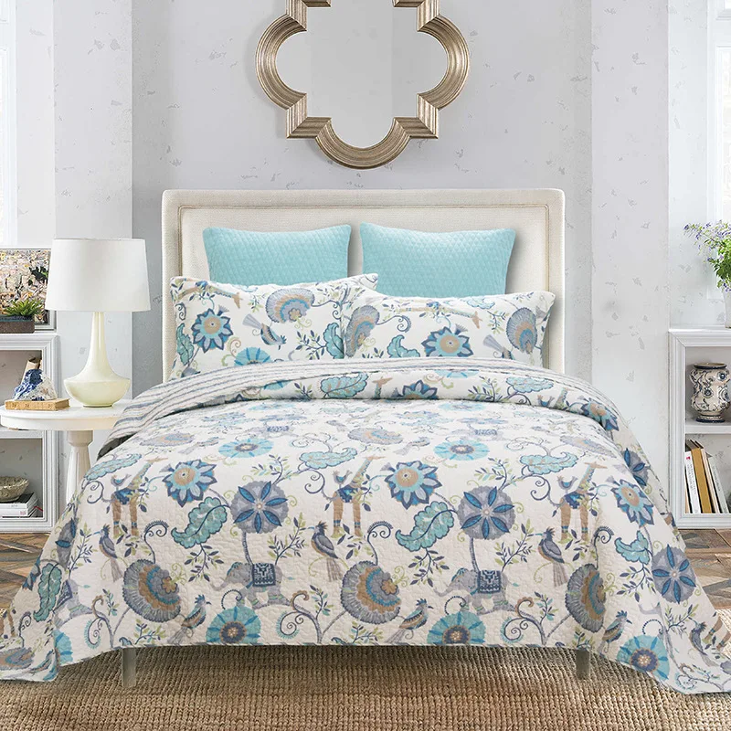 

CHAUSUB Cotton Bedspread Quilts For Double Bed 3pcs Printed Quilt Set Quilted Bed Cover Pillowcase King Queen Quilted Blanket