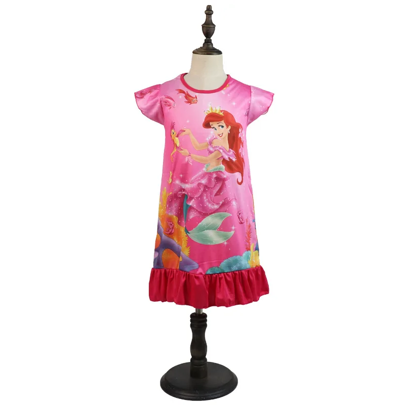 Летнее Ночное платье принцессы; Детская домашняя одежда; Пижама с русалочкой; детская ночная рубашка с рисунком Белоснежки; одежда для сна для девочек; халат - Цвет: Оранжевый