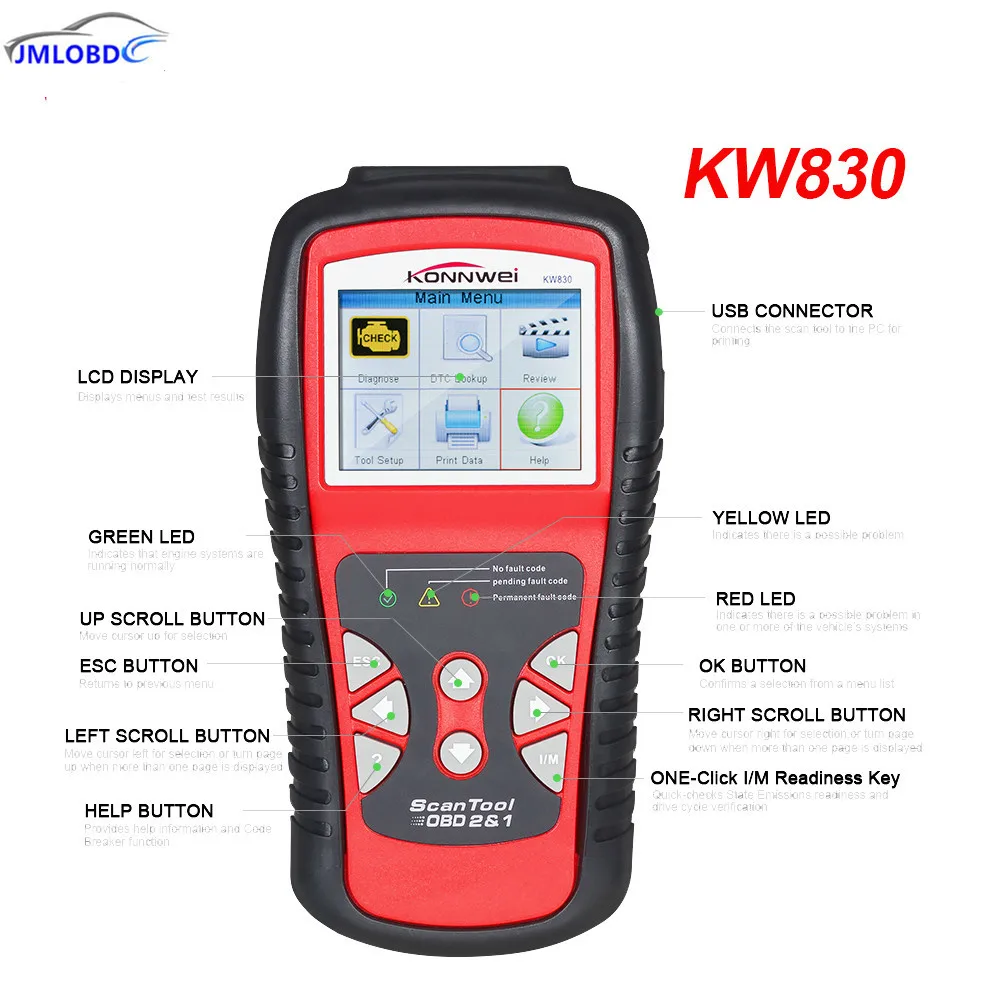 

KONNWEI KW830 OBD2 / EOBD Car obd Diagnostic tool Auto Scanner Automotive OBDII Fault Code Reader better than AD510 and MS509