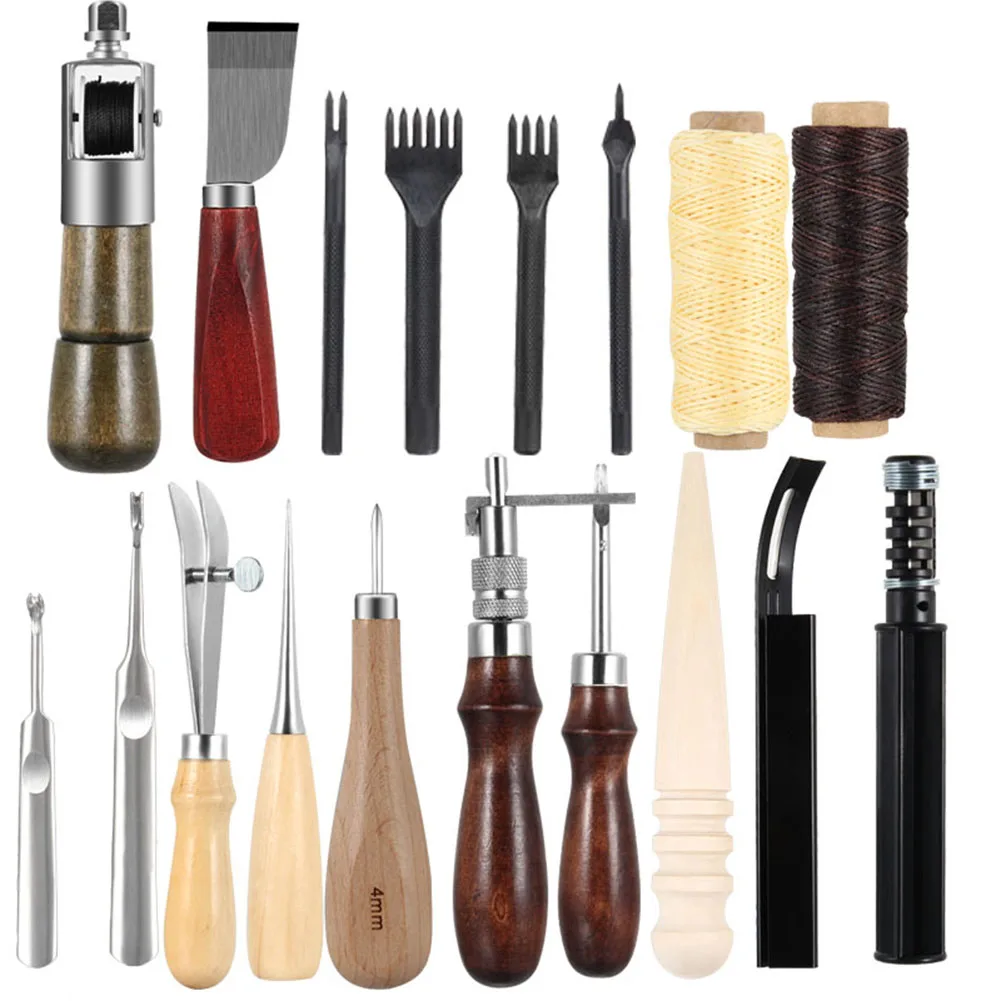 

18 Pcs Leather Sewing Tools Craft DIY Hand Stitching Awl Waxed Thimble Canvas Leather Craft LE66