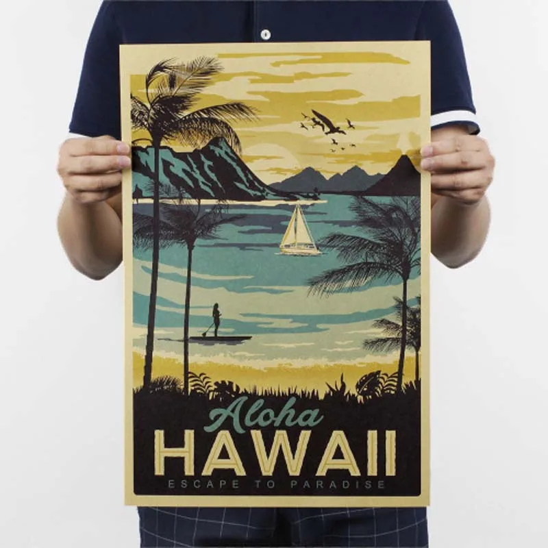 

LAITANG Hawaii Vintage Poster Kraft Paper Retro Poster Wall Decoracion Pared Home Decor Decoration Wall Stickers For Kids Rooms