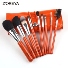Zoreya Brand 9pcs/set Horse hair Makeup Brush set Oval Makeup Brushes as Makeup Brochas for Cosmetics Tool Kit Brushes Holder
