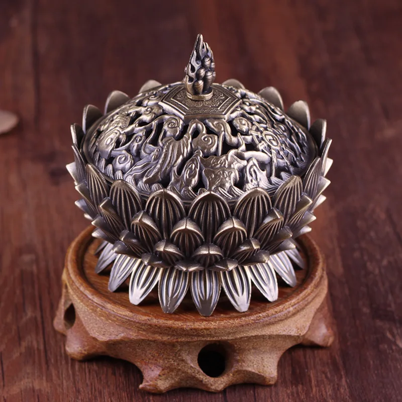 2018new style Hot sale Asian Antique Brass Lotus incense burner Home Decoration Collection Religious Buddhism , Art Collection