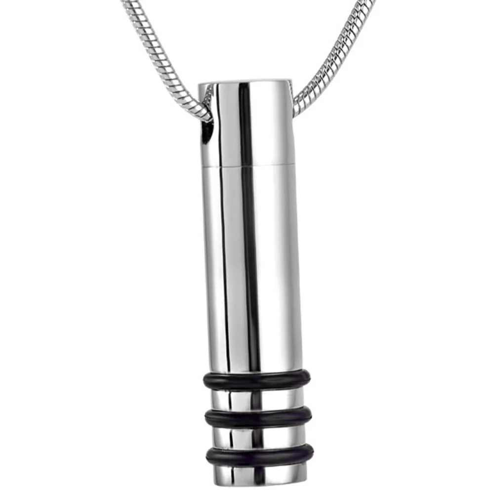 

Rubber Surround Memorial Jewelry Ashes Keepsake Pendant for Ash Holder Stainless Steel Cylinder Cremation Urn Necklace