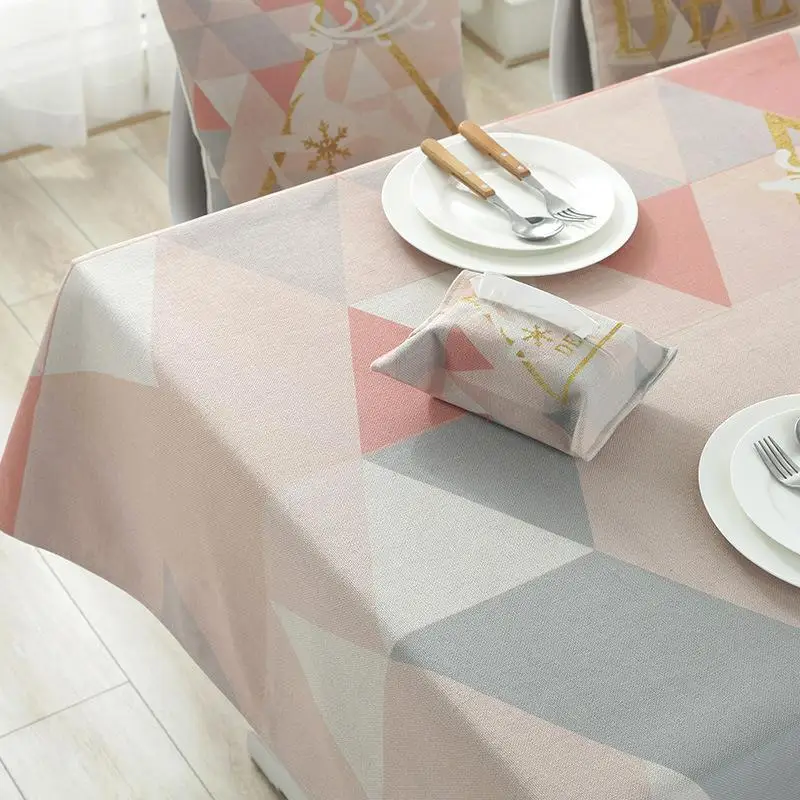 Nordic Modern Triangle Deer Tablecloth Cotton Rectangle Tablecloth Banquet Table Cover Coffee Table TV Home Kitchen Decoration