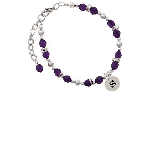 Silvertone Disc 1/2'' Initial - s - Purple Beaded Bracelet