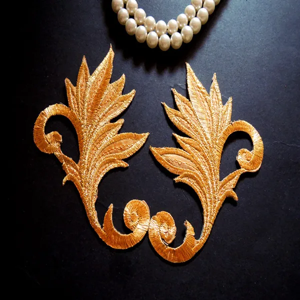 Applique patches gold embroidery applique iron on leaves patches 10cm Applique patches gold embroidery applique iron on leaves patches 10cm