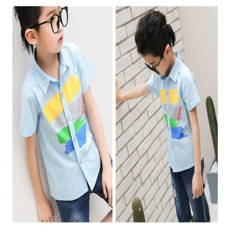 Baby boy Children's Short sleeve shirt cotton tops clothes summer A printed lapel shirt South Korean style leisure kids T-shirt clothing (15)