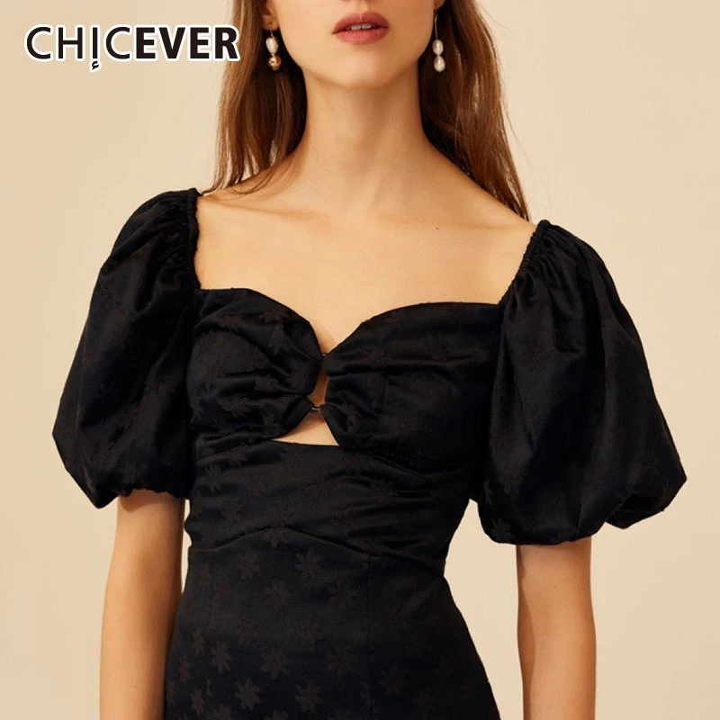 

CHICEVER Summer Casual Womens Tops And Blouses Square Collar Puff Sleeve Hollow Out Short Length Shirt Female 2019 Fashion New