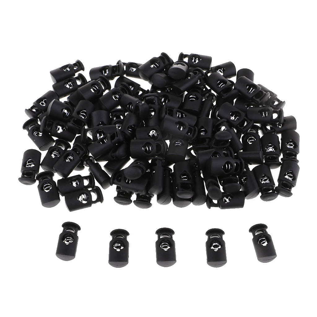 100 Pieces Black Toggle Spring Clasp Stop Single Hole String Cord Locks