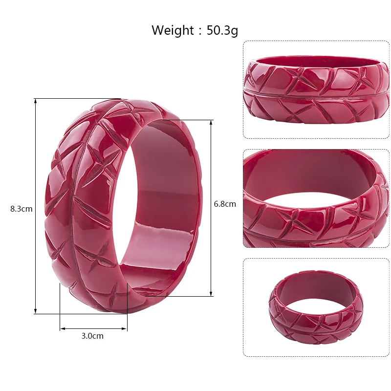 Trendy Resin Cuff Engraved Bracelets Bangles Women New Fashion Acrylic Round Wide Bracelet Female Charm Wedding Jewelry Girls (5)
