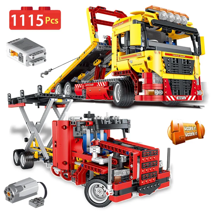 Motor drive Electric Flat Truck Block Compatible LegoINGLY 1 change 2 Deformation Vehicle Building Block Bricks Toys Children