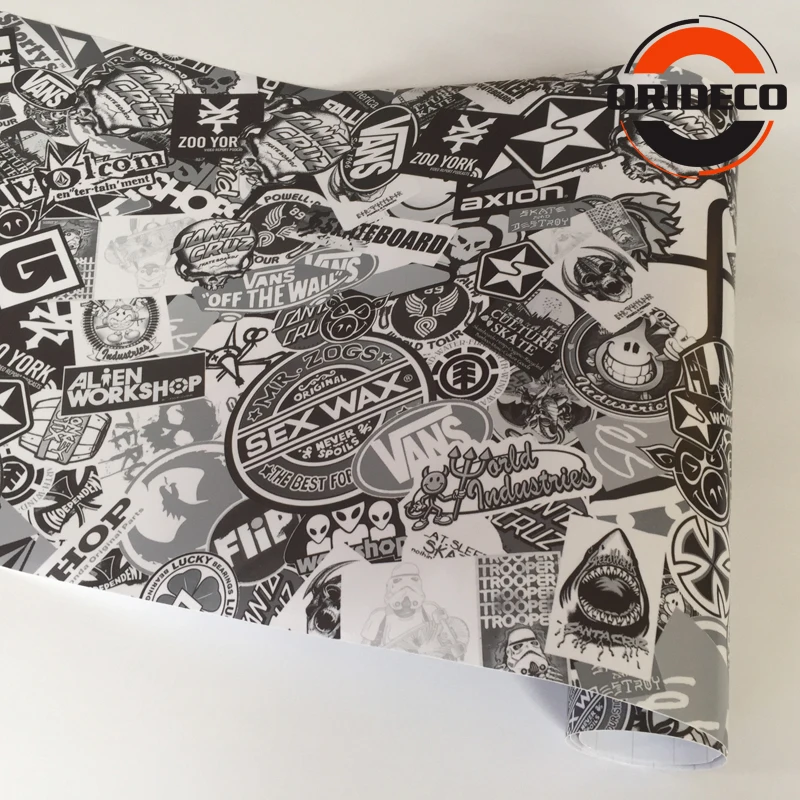 black white cartoon sticker bomb vinyl wraps 7