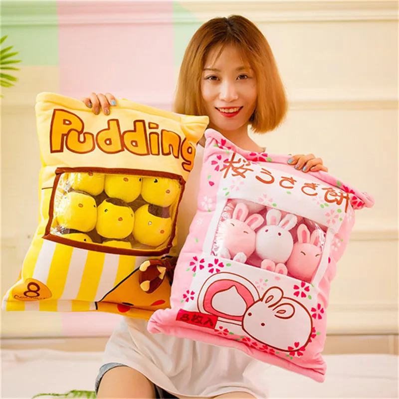 8pcs Big Bag Chicken Sakura Bunny Rabbits Bag Pudding Plush Simulation Snack Throw Pillow Toys Cartoon Dolls (1)