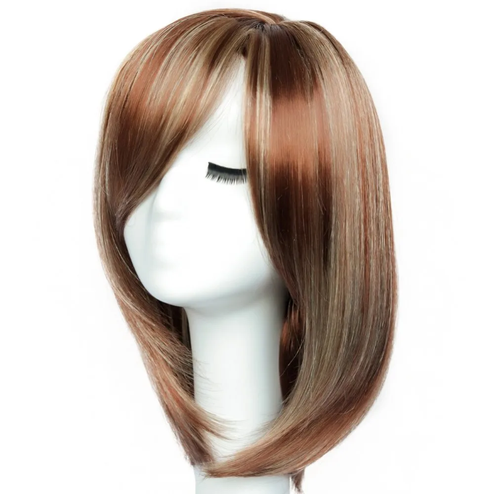 Bestung Brown Mixed Blonde Highlights Short Bob Synthetic Women