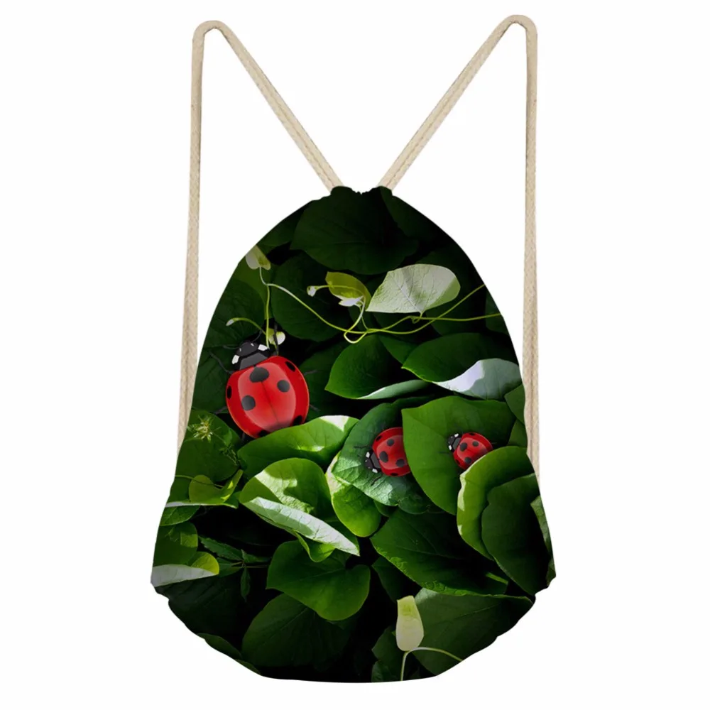 Noisydesigns 3D Tropical ladybug lucky Printed Backpack Women Girls New Drawstring Bag Casual Travel Storage Bags
