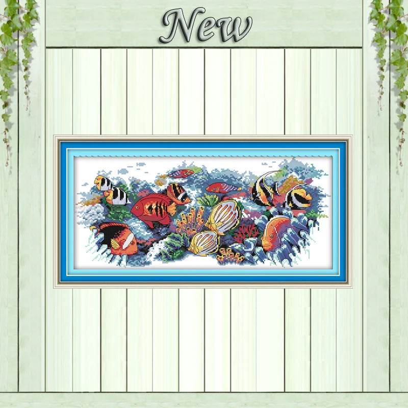 

Tropical fish,Pattern print on canvas DMC 11CT 14CT Cross Stitch kit,needlework Set embroidery,animal style hand made crafts DIY